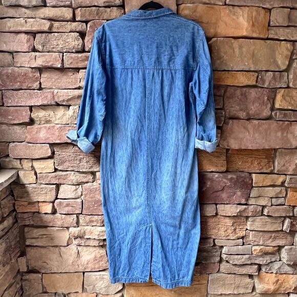 VTG Eddie Bauer Denim Long Sleeve Button Up Maxi Dress Prairie Cottage Modest - Picture 2 of 16